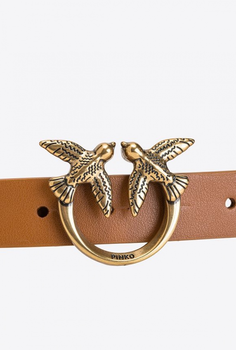 Pinko Love Birds Belt With Chain COGNAC-ANTIQUE GOLD | SN-PKO34167