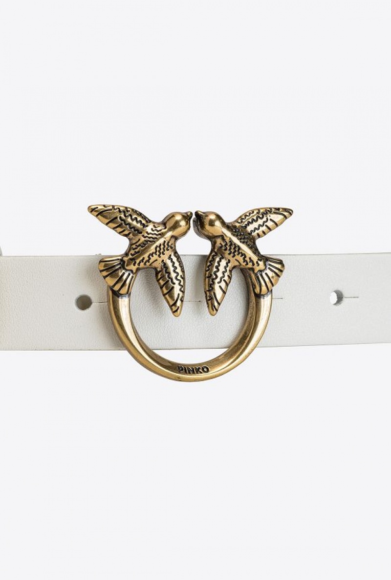 Pinko Love Birds Belt With Chain WHITE+WHITE-ANTIQUE GOLD | SN-PKO34186