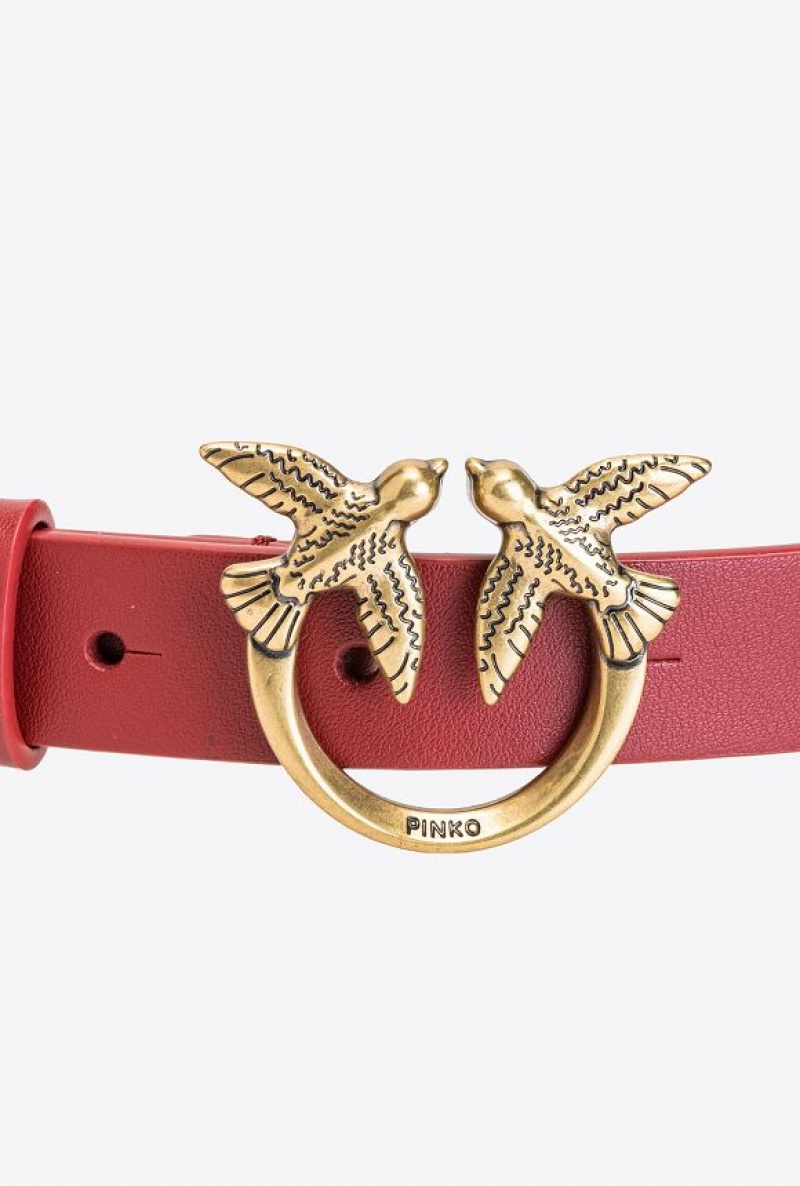 Pinko Love Birds Belt With Large Chain RUBY RED-ANTIQUE GOLD | SN-PKO34209