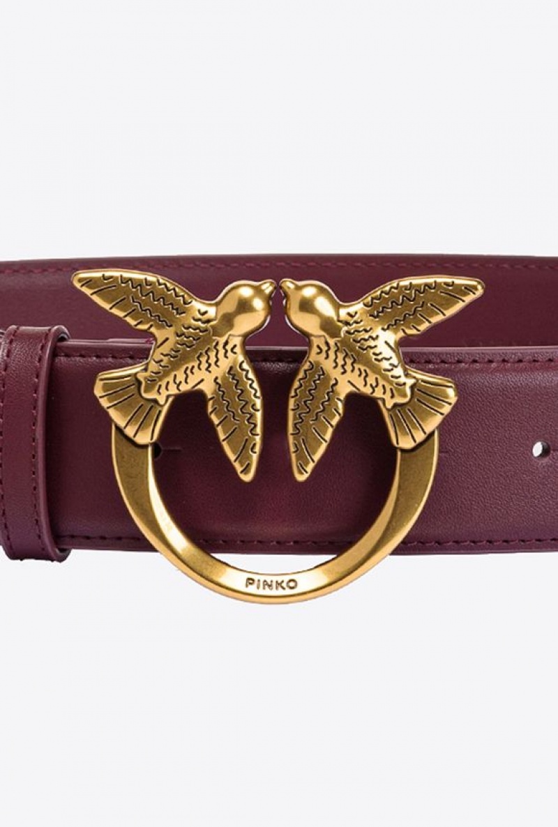 Pinko Love Birds High Leather Belt 4cm INTENSE BERRY-ANTIQUE GOLD | SN-PKO34169