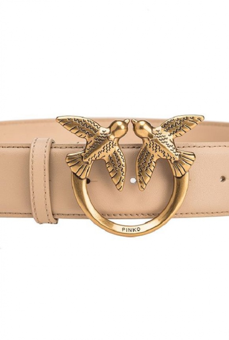 Pinko Love Birds High Leather Belt 4cm SAND-ANTIQUE GOLD | SN-PKO34227