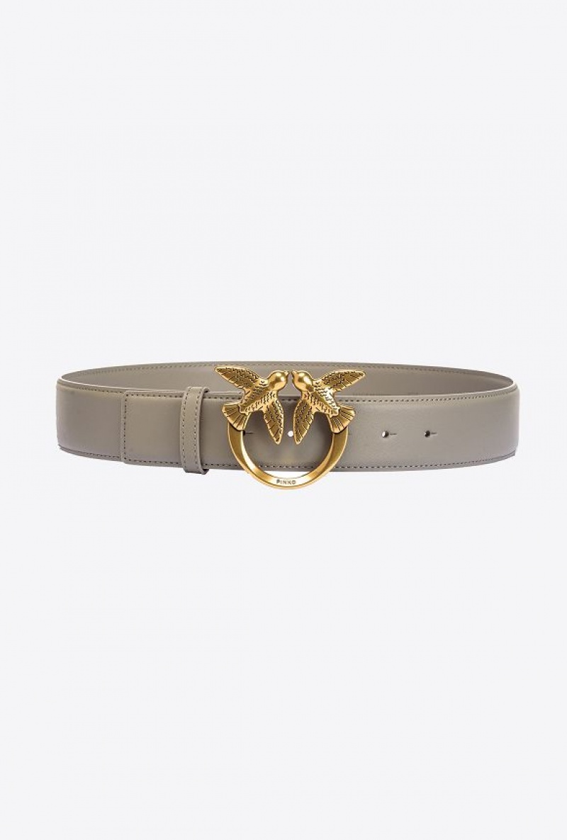 Pinko Love Birds High Leather Belt 4cm WALNUT-ANTIQUE GOLD | SN-PKO34168