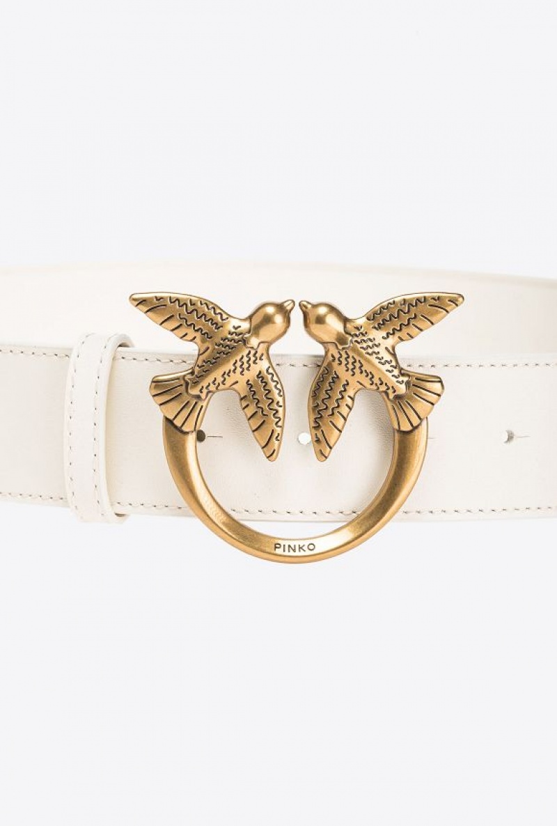 Pinko Love Birds High Leather Belt 4cm WHITE+WHITE-ANTIQUE GOLD | SN-PKO34229