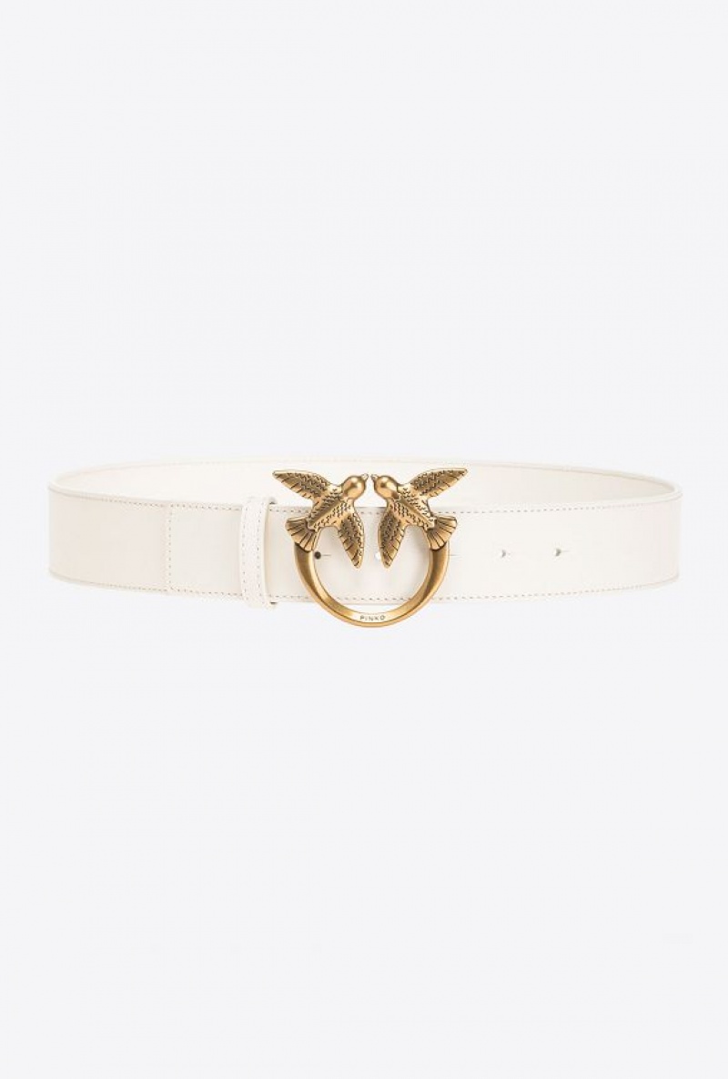 Pinko Love Birds High Leather Belt 4cm WHITE+WHITE-ANTIQUE GOLD | SN-PKO34229