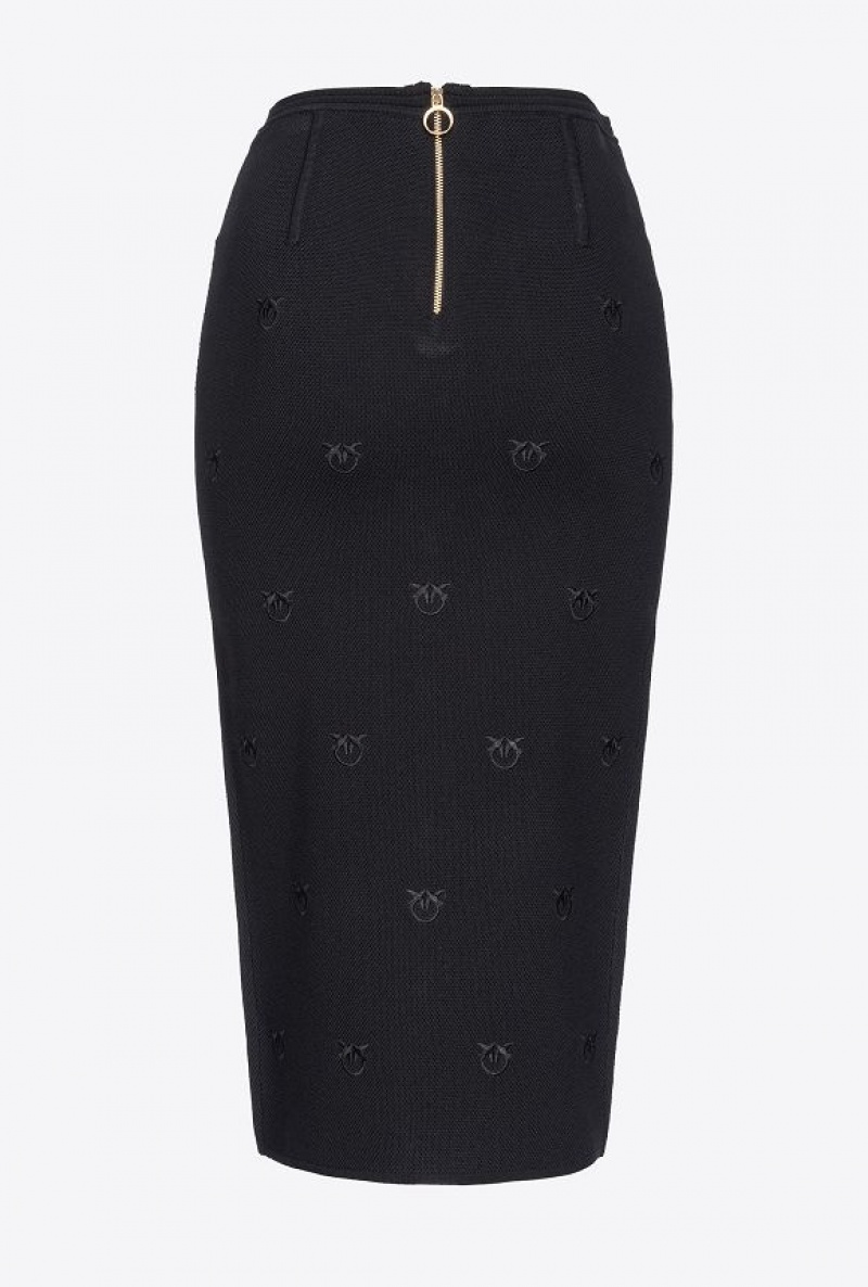 Pinko Love Birds Jacquard Calf-length Skirt LIMO BLACK | SN-PKO33868