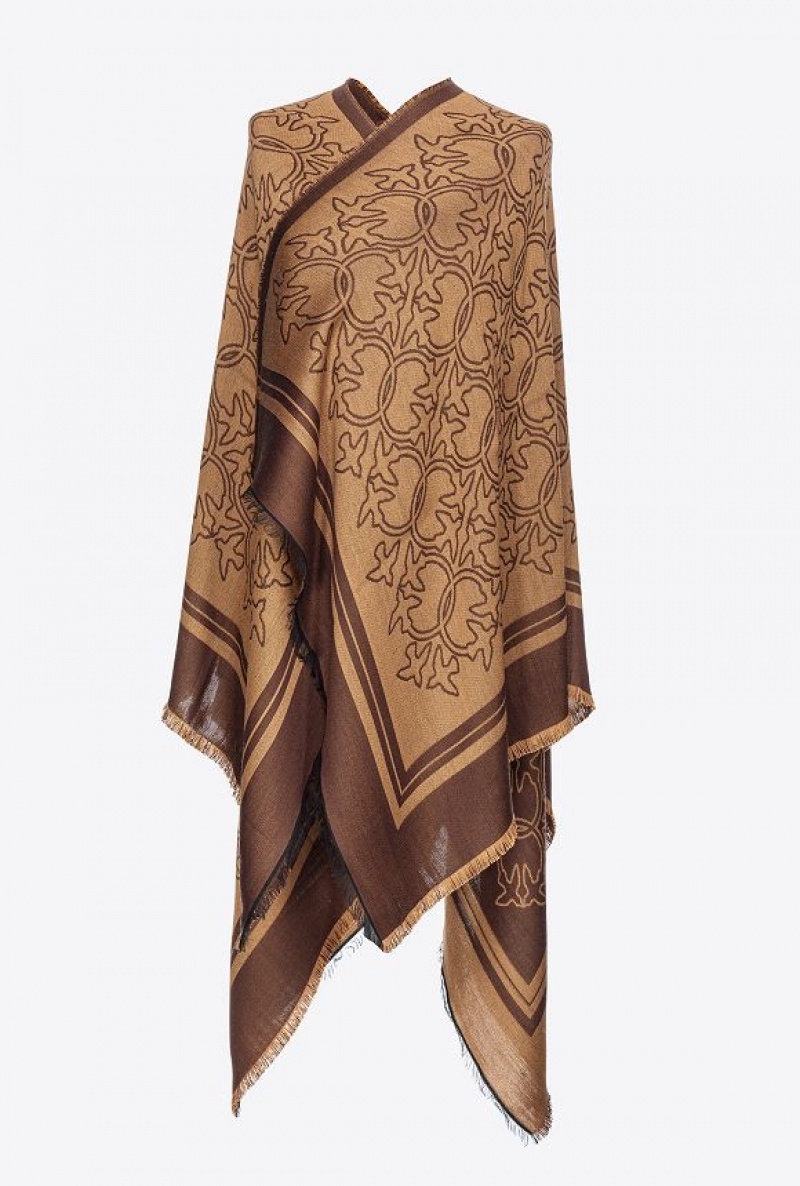 Pinko Love Birds Jacquard Cape BROWN CAMEL | SN-PKO34397