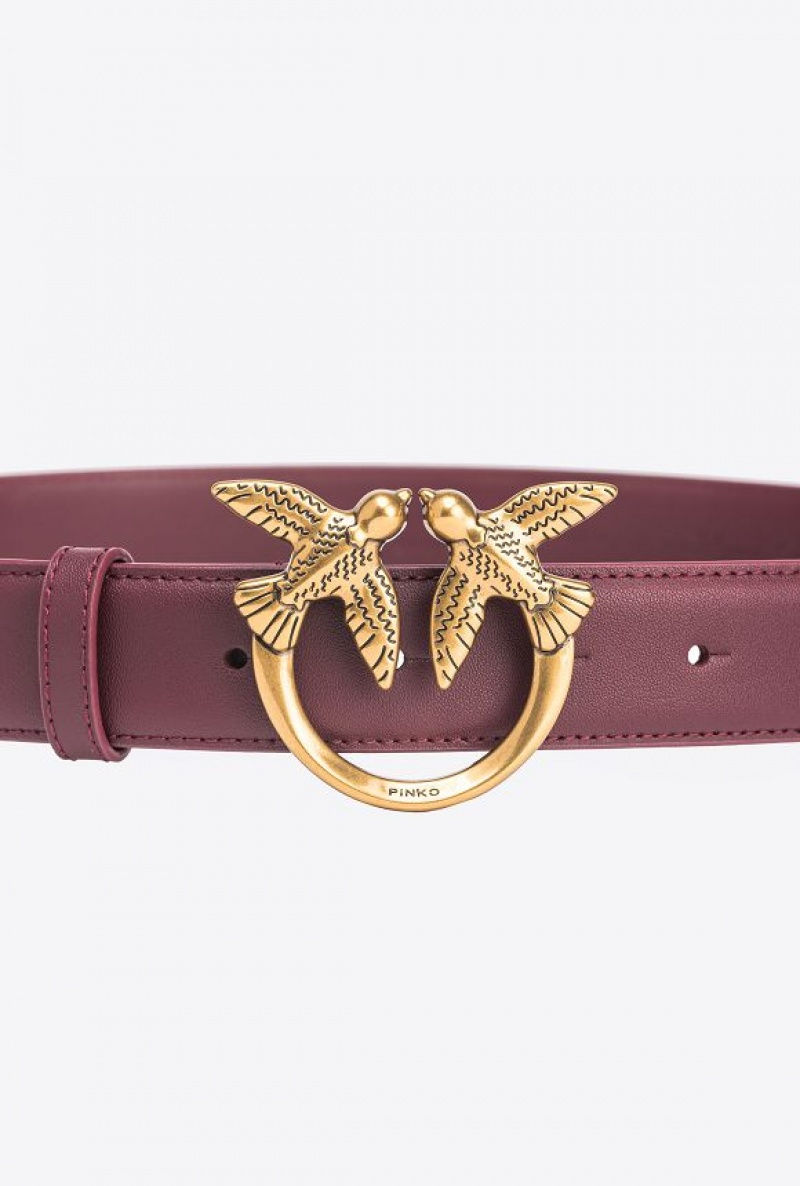 Pinko Love Birds Leather Belt 3cm INTENSE BERRY-ANTIQUE GOLD | SN-PKO34230