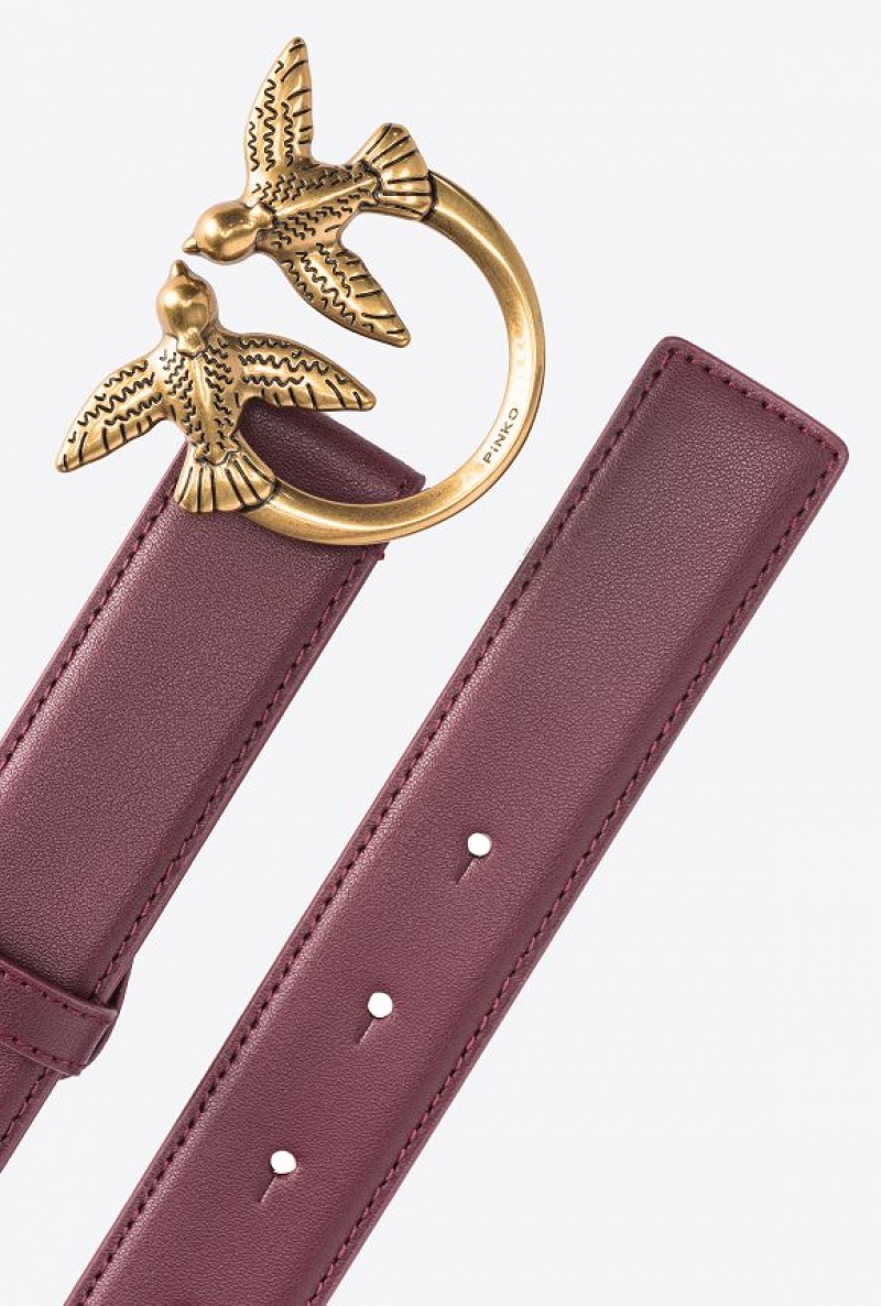 Pinko Love Birds Leather Belt 3cm INTENSE BERRY-ANTIQUE GOLD | SN-PKO34230