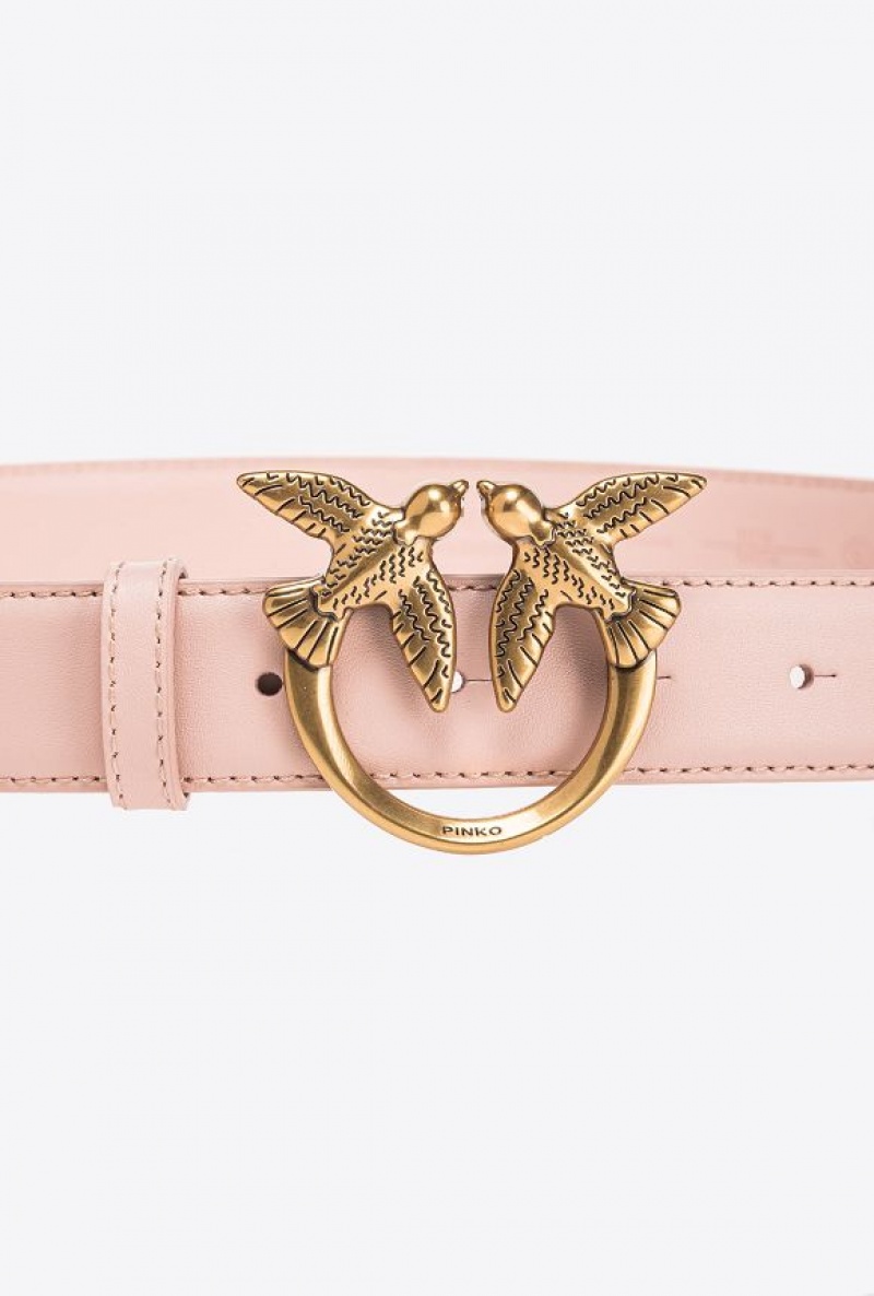 Pinko Love Birds Leather Belt 3cm PINK/DUSTY PINK-ANTIQUE GOLD | SN-PKO34231