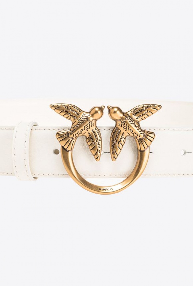 Pinko Love Birds Leather Belt 3cm WHITE+WHITE-ANTIQUE GOLD | SN-PKO34232