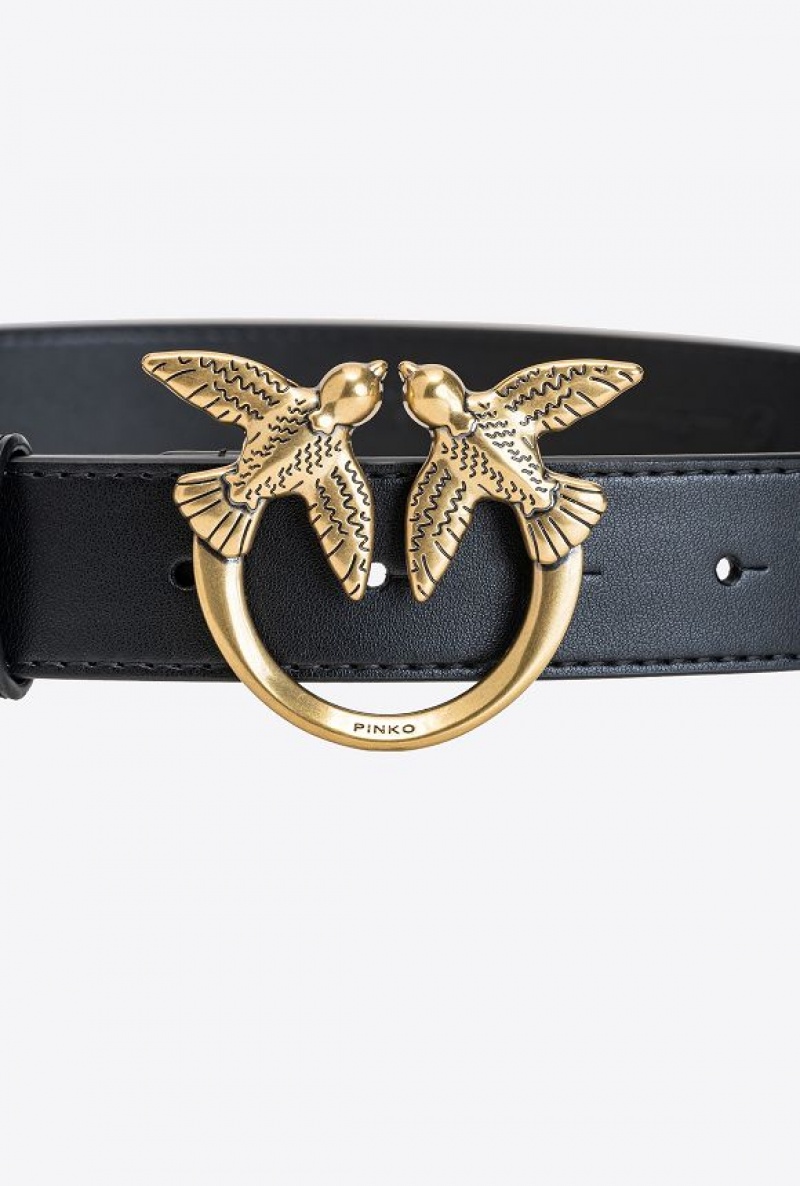 Pinko Love Birds Leather Belt BLACK-ANTIQUE GOLD | SN-PKO34200