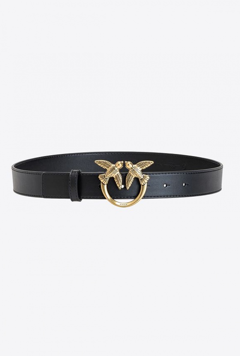 Pinko Love Birds Leather Belt BLACK-ANTIQUE GOLD | SN-PKO34200