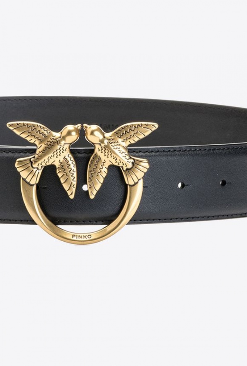 Pinko Love Birds Leather Belt BLACK-ANTIQUE GOLD | SN-PKO34201