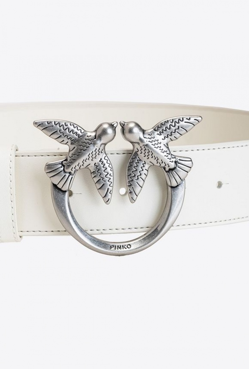 Pinko Love Birds Leather Belt WHITE+WHITE-OLD SILVER | SN-PKO34185