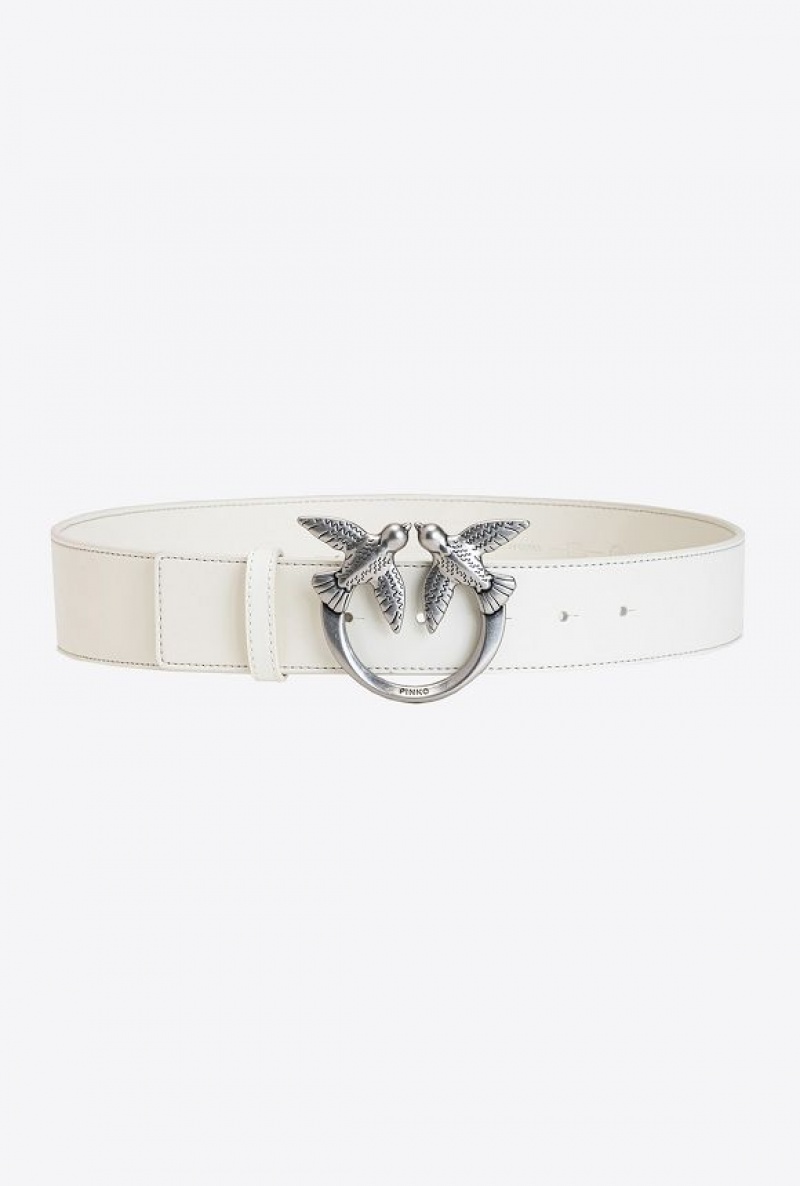 Pinko Love Birds Leather Belt WHITE+WHITE-OLD SILVER | SN-PKO34185