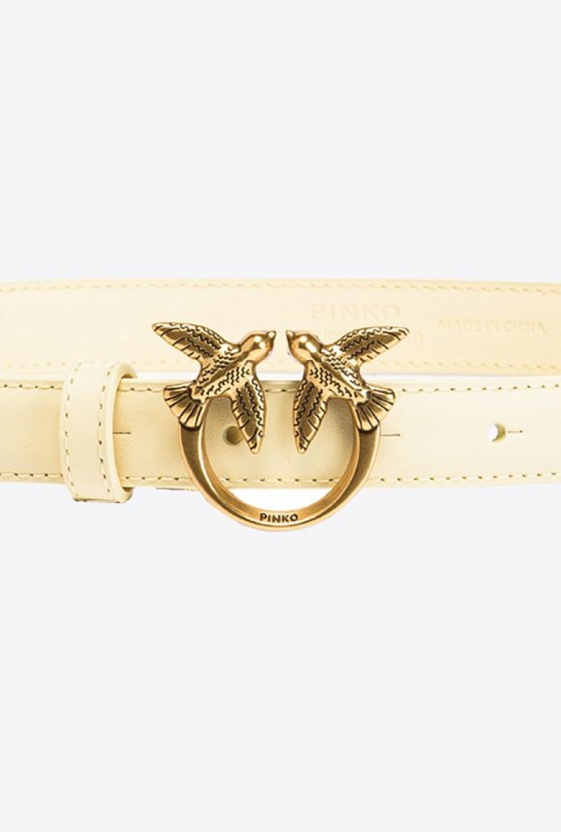 Pinko Love Birds Thin Leather Belt 2cm DOUBLE CREAM-ANTIQUE GOLD | SN-PKO34234