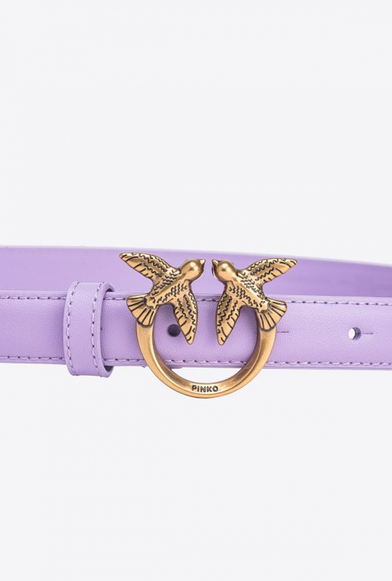 Pinko Love Birds Thin Leather Belt 2cm PURPLE TULIP-ANTIQUE GOLD | SN-PKO34236