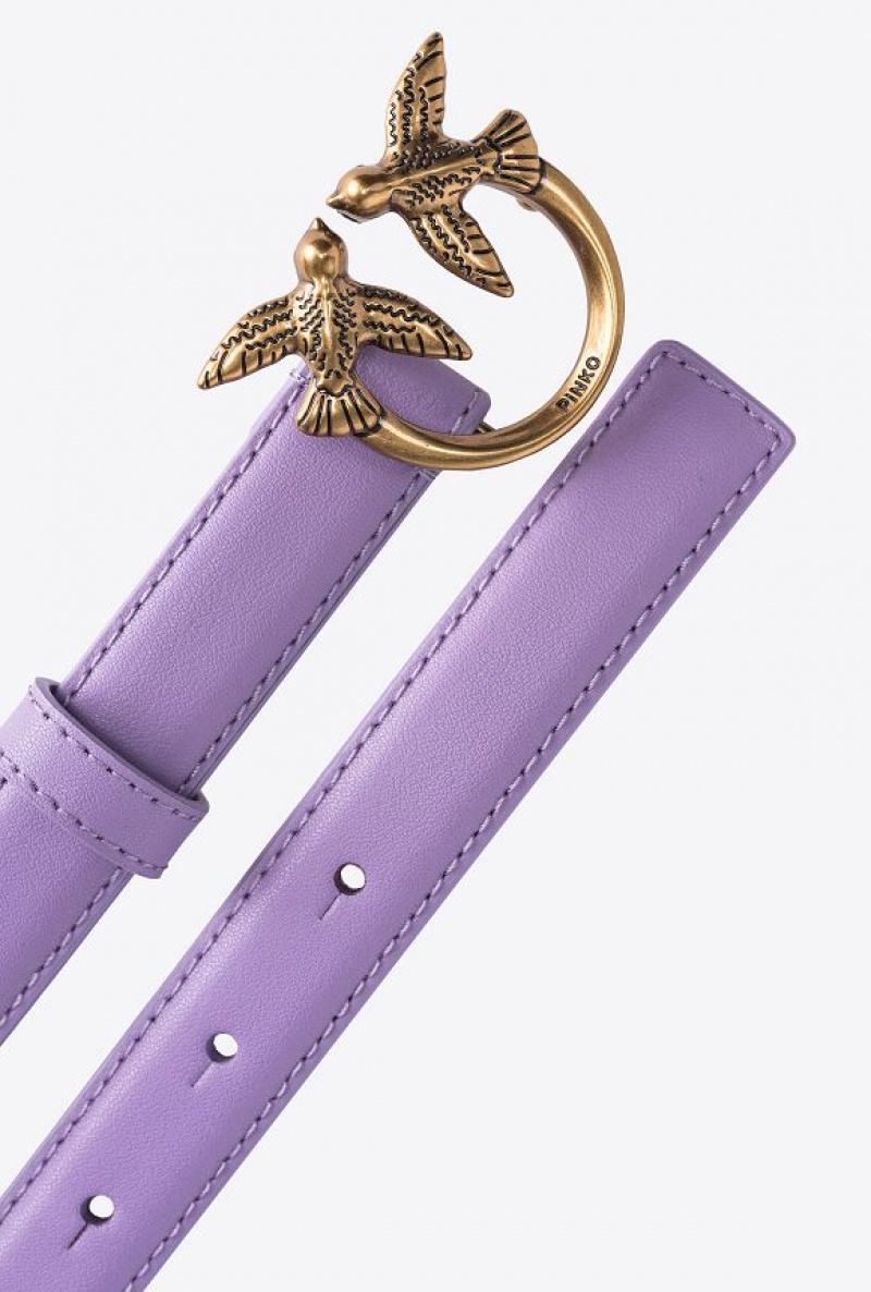 Pinko Love Birds Thin Leather Belt 2cm PURPLE TULIP-ANTIQUE GOLD | SN-PKO34236