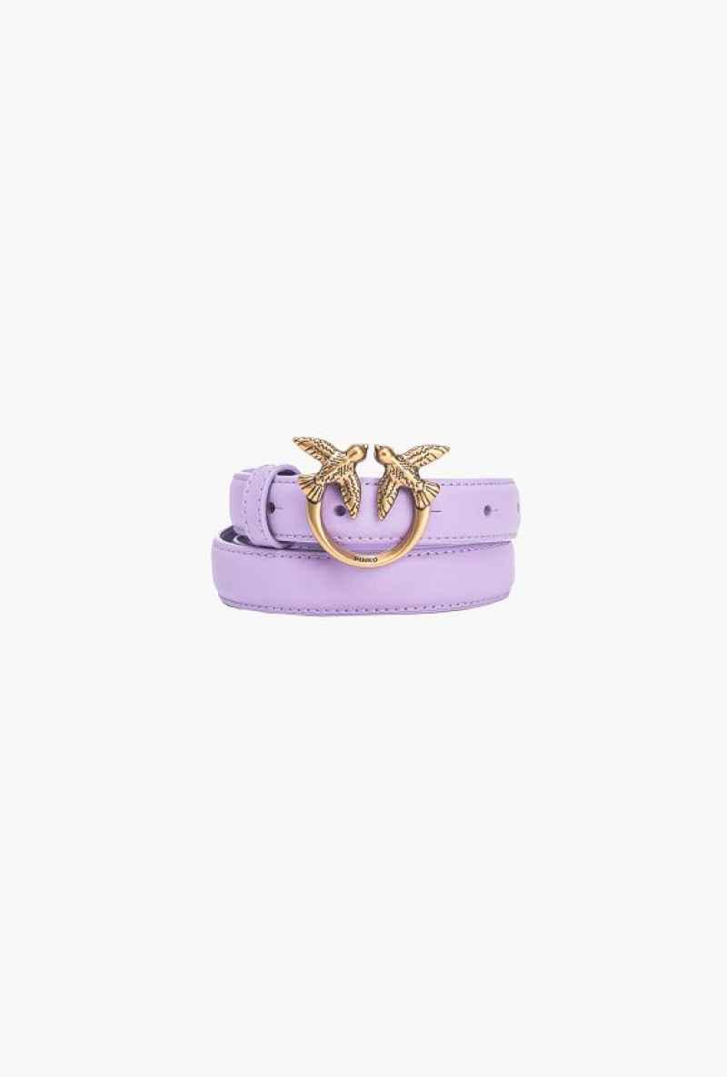 Pinko Love Birds Thin Leather Belt 2cm PURPLE TULIP-ANTIQUE GOLD | SN-PKO34236