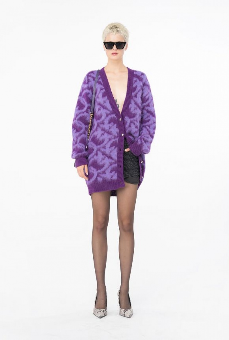 Pinko Love Birds Wool And Alpaca Cardigan PURPLE/LILAC | SN-PKO33489