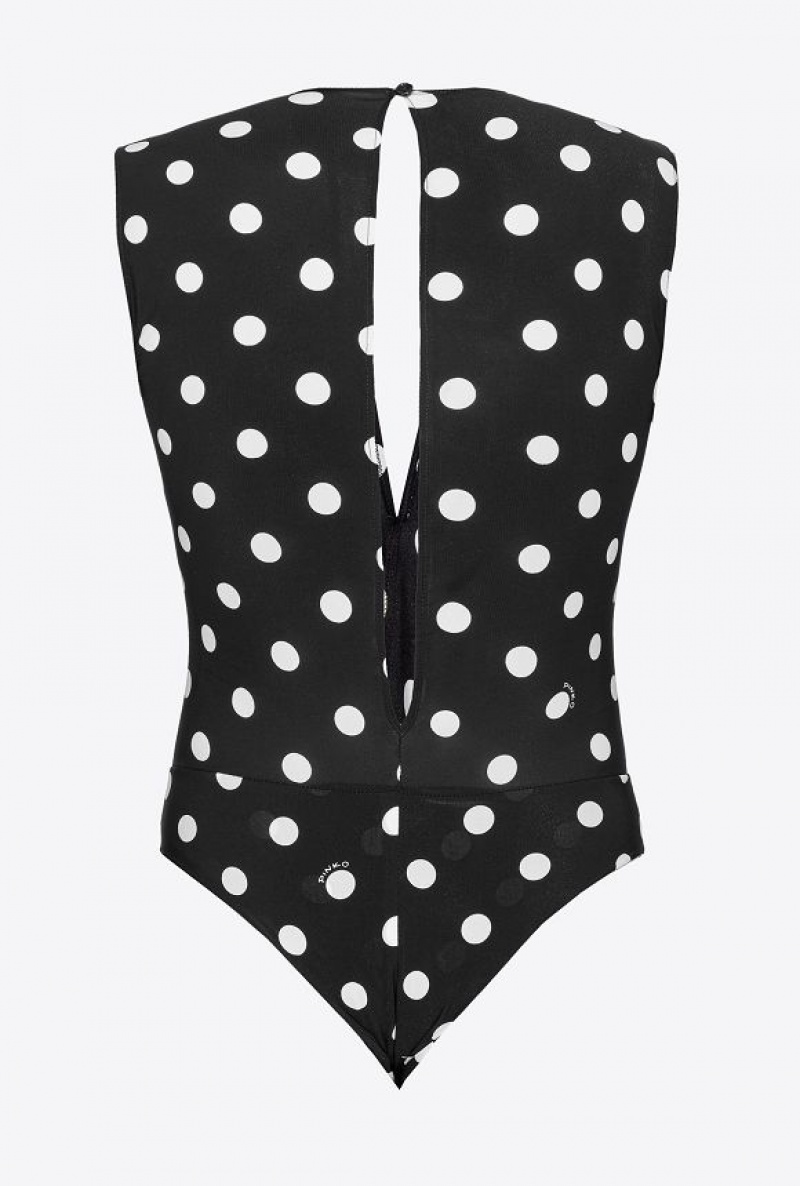 Pinko Low-cut Polka-dot Bodysuit BLACK/WHITE | SN-PKO33322