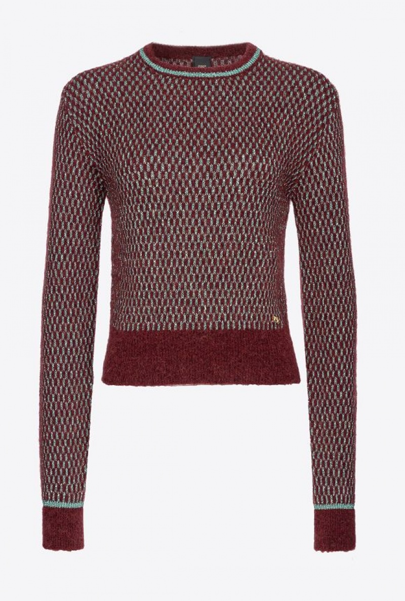 Pinko Lurex Mesh Jacquard Pullover BURGUNDY/GREEN | SN-PKO33487