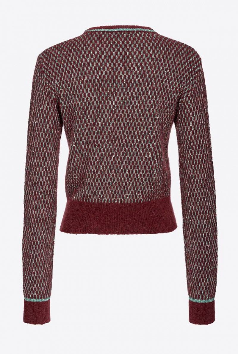 Pinko Lurex Mesh Jacquard Pullover BURGUNDY/GREEN | SN-PKO33487