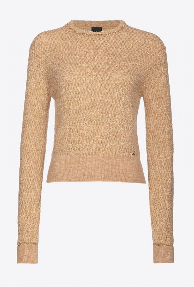 Pinko Lurex Mesh Jacquard Pullover CAMEL/GOLD | SN-PKO33454