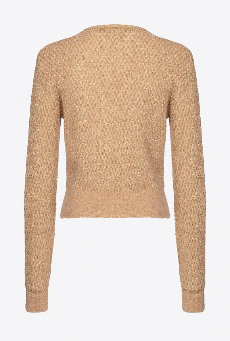 Pinko Lurex Mesh Jacquard Pullover CAMEL/GOLD | SN-PKO33454