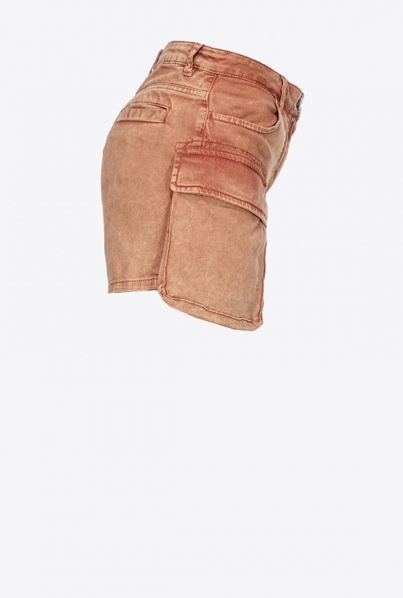 Pinko Marbled Drill Cargo Shorts CHESTNUT/COGNAC BROWN | SN-PKO33996