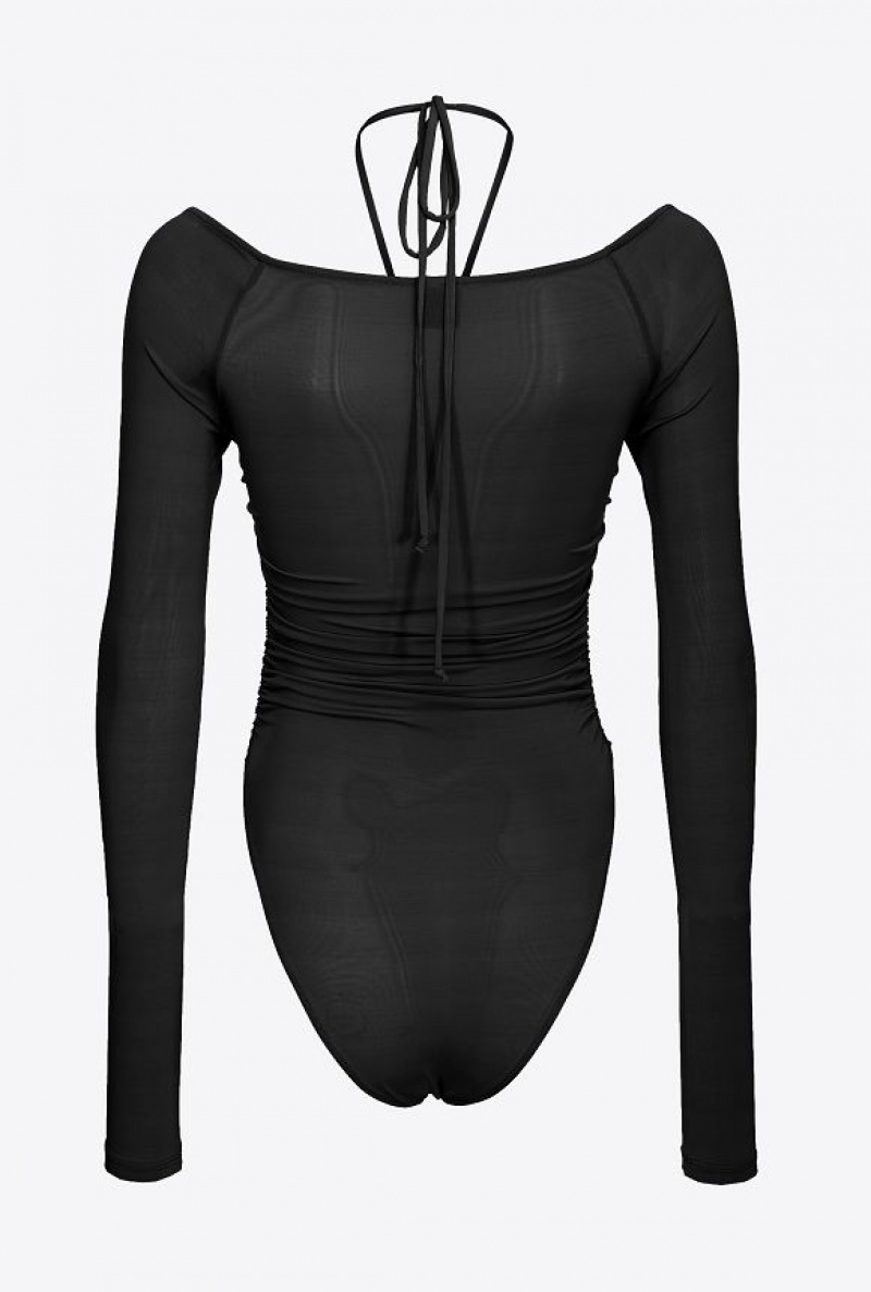 Pinko Matte Crepe Jersey Bodysuit LIMO BLACK | SN-PKO33341