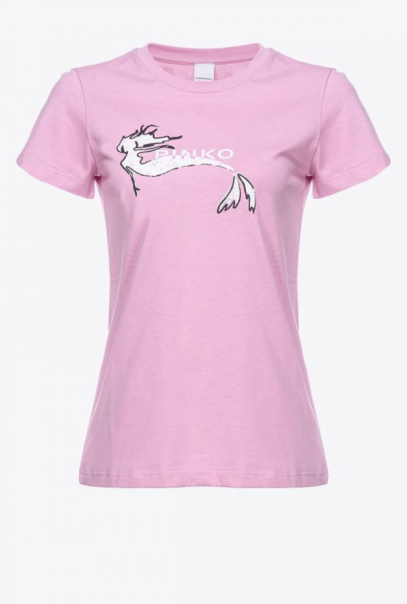 Pinko Mermaid-print T-shirt ORCHID SMOKE | SN-PKO33227