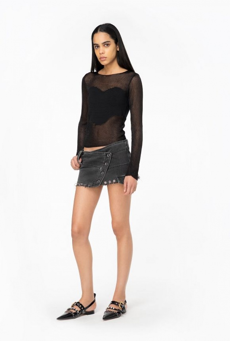 Pinko Mesh Sweater With Patch LIMO BLACK | SN-PKO33221