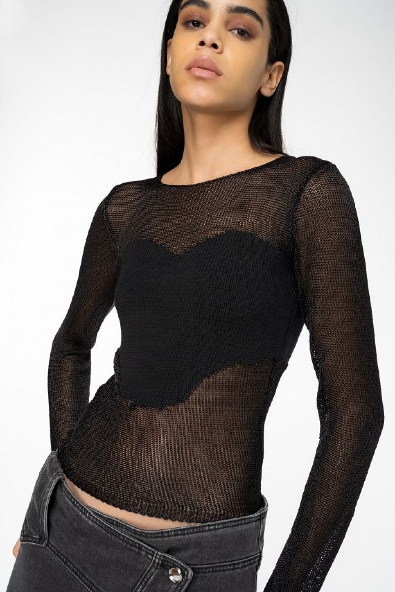 Pinko Mesh Sweater With Patch LIMO BLACK | SN-PKO33221