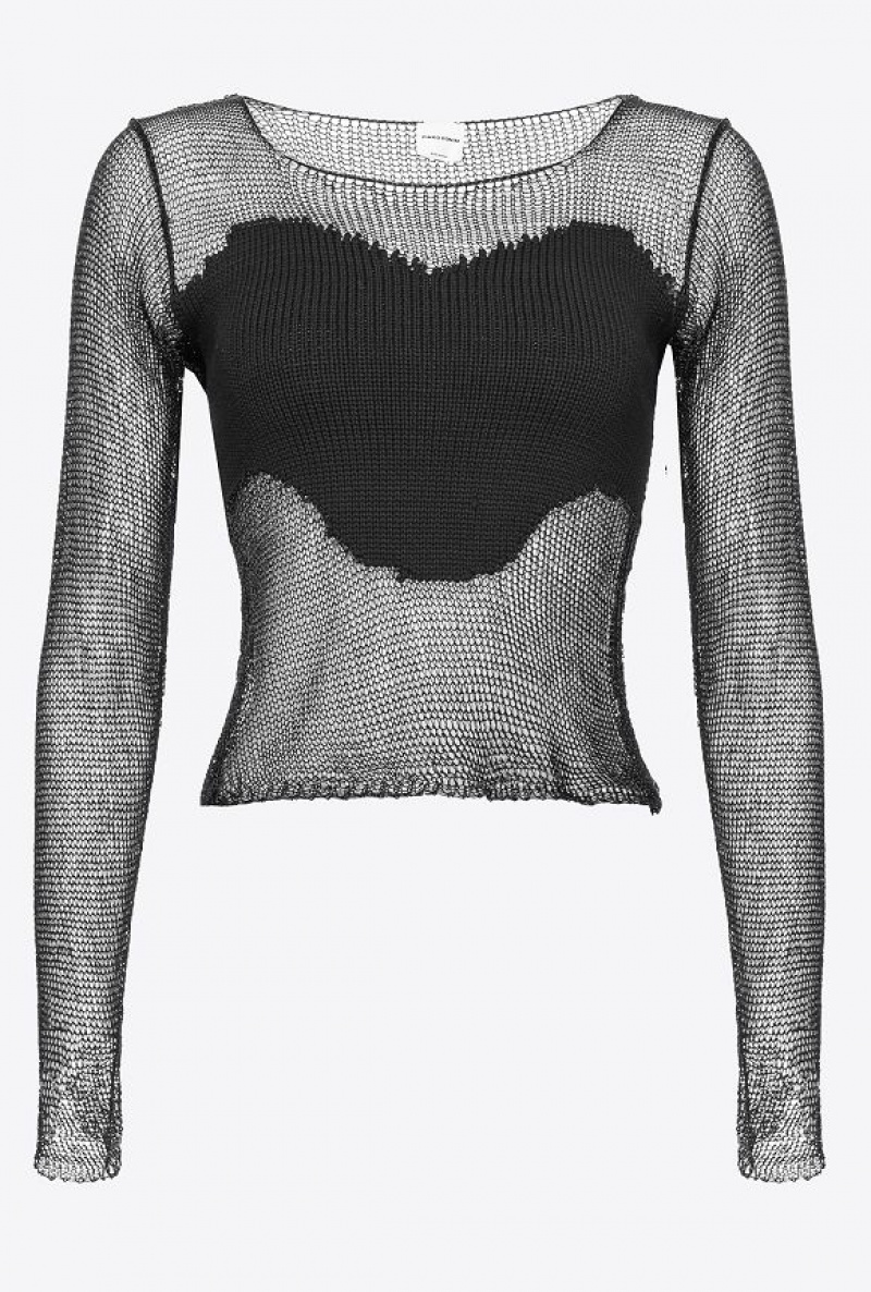 Pinko Mesh Sweater With Patch LIMO BLACK | SN-PKO33221