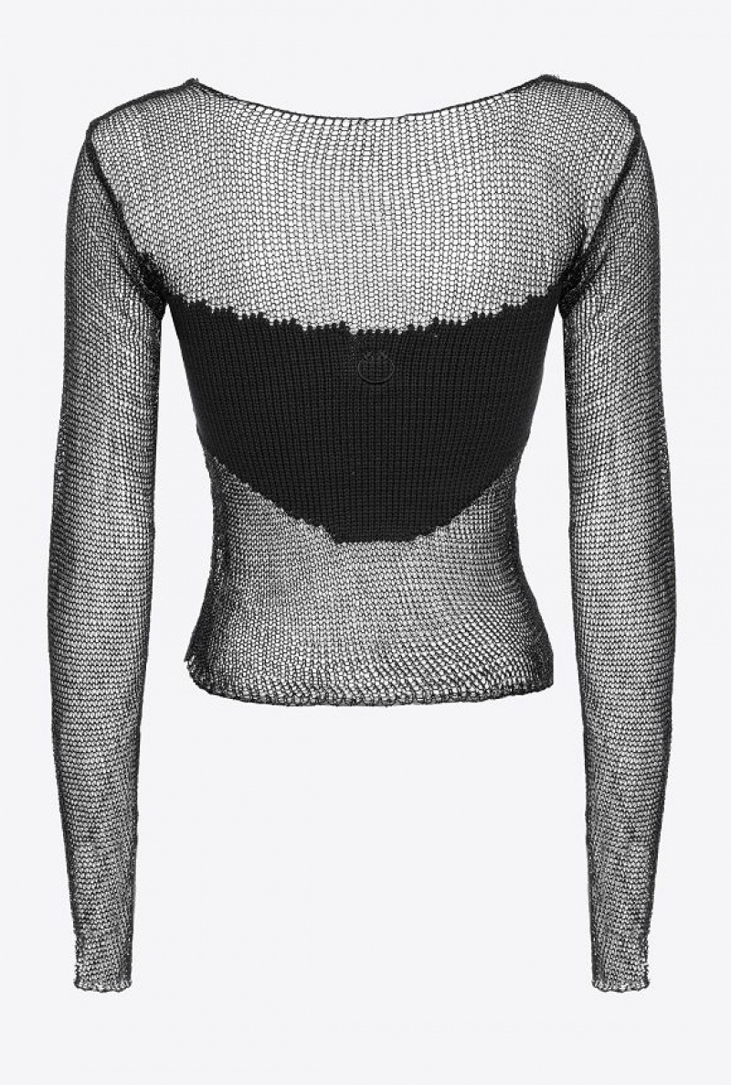 Pinko Mesh Sweater With Patch LIMO BLACK | SN-PKO33221