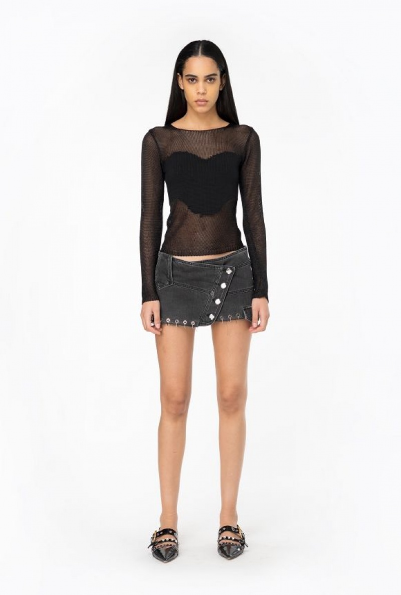 Pinko Mesh Sweater With Patch LIMO BLACK | SN-PKO33221