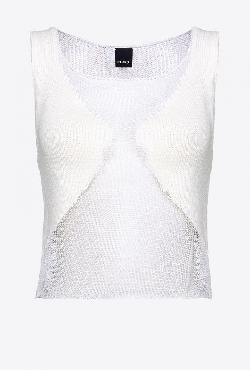 Pinko Mesh Top With Transparent Patch BRIGHT WHITE | SN-PKO33222