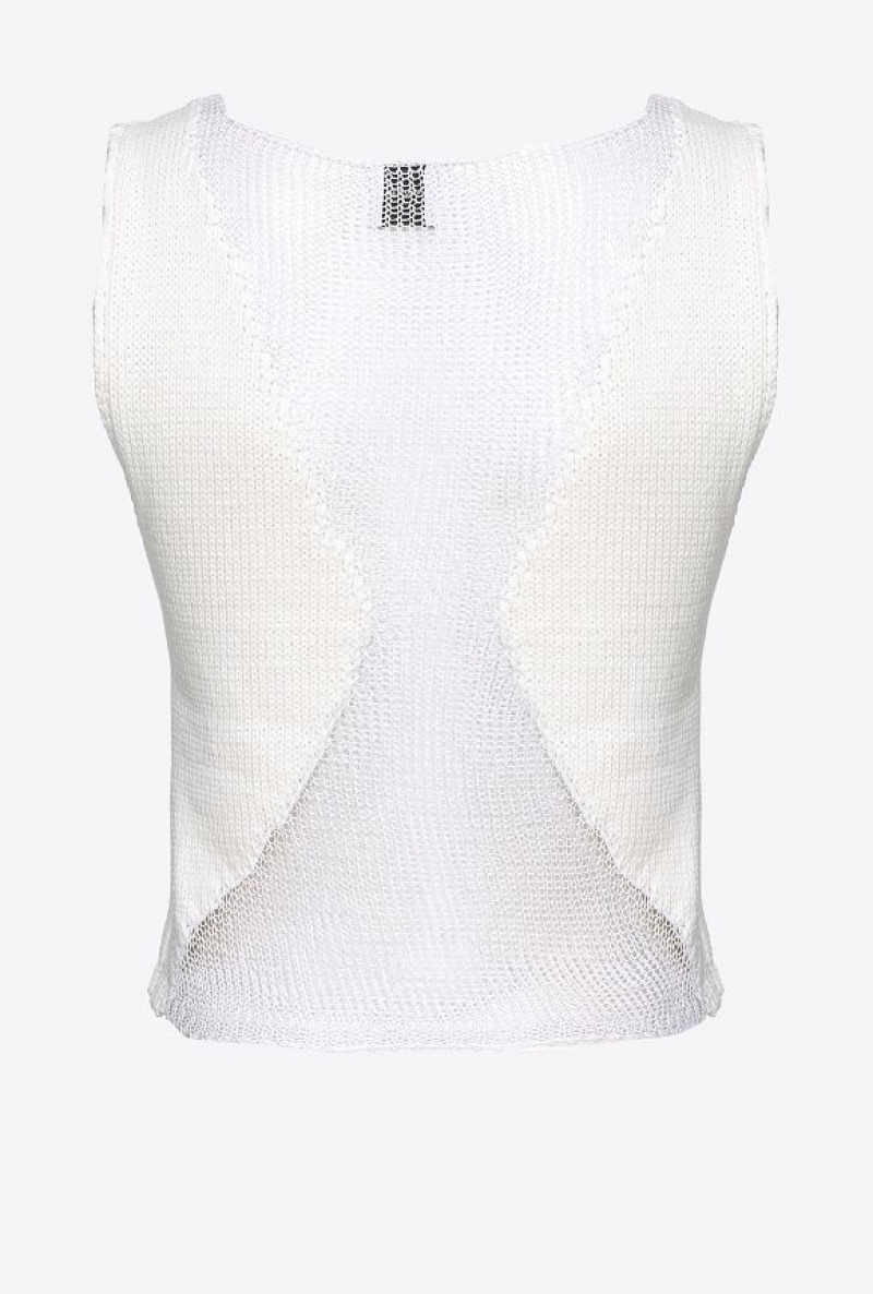 Pinko Mesh Top With Transparent Patch BRIGHT WHITE | SN-PKO33222