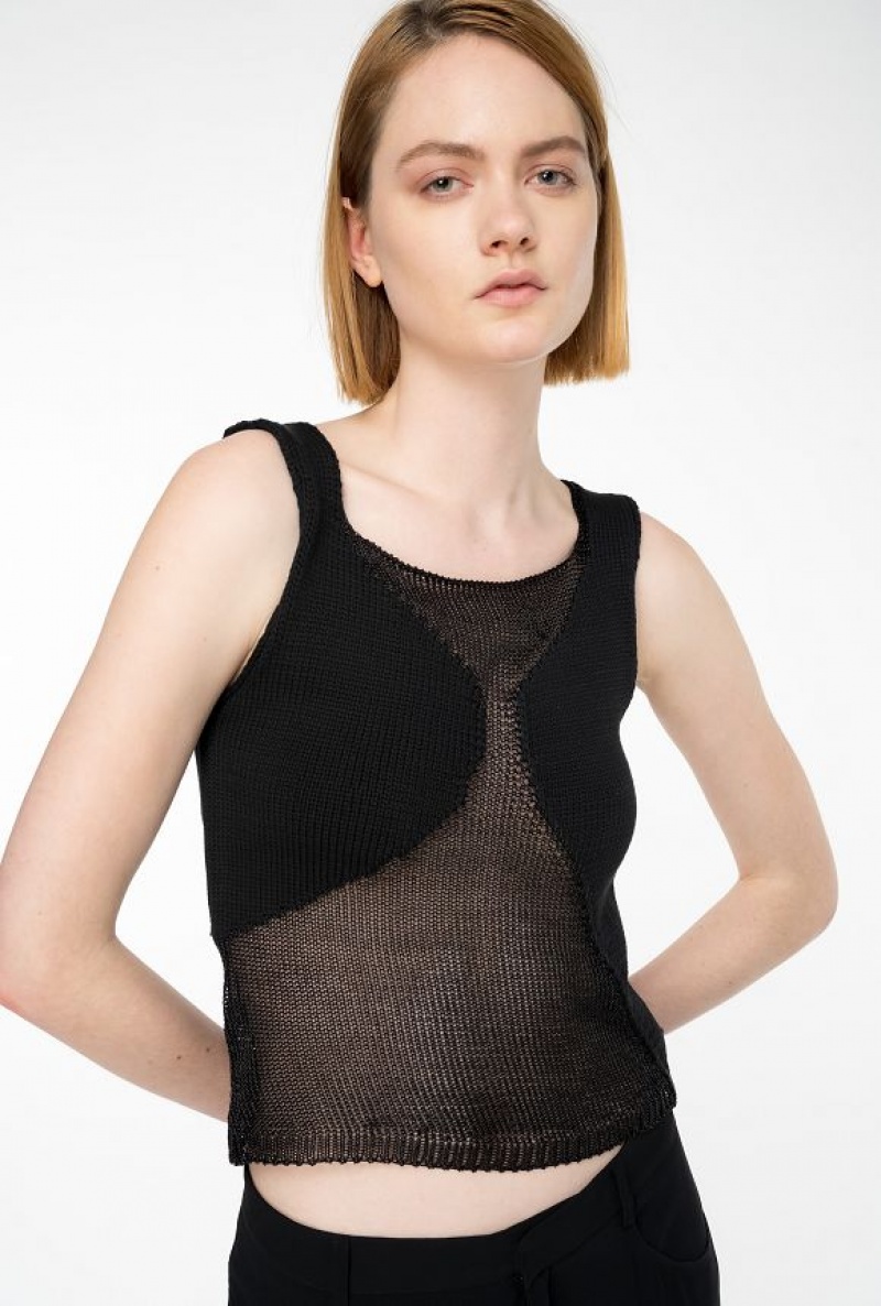 Pinko Mesh Top With Transparent Patch LIMO BLACK | SN-PKO33247