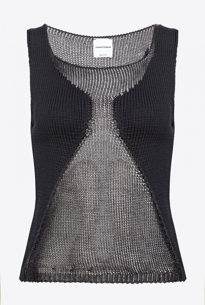 Pinko Mesh Top With Transparent Patch LIMO BLACK | SN-PKO33247