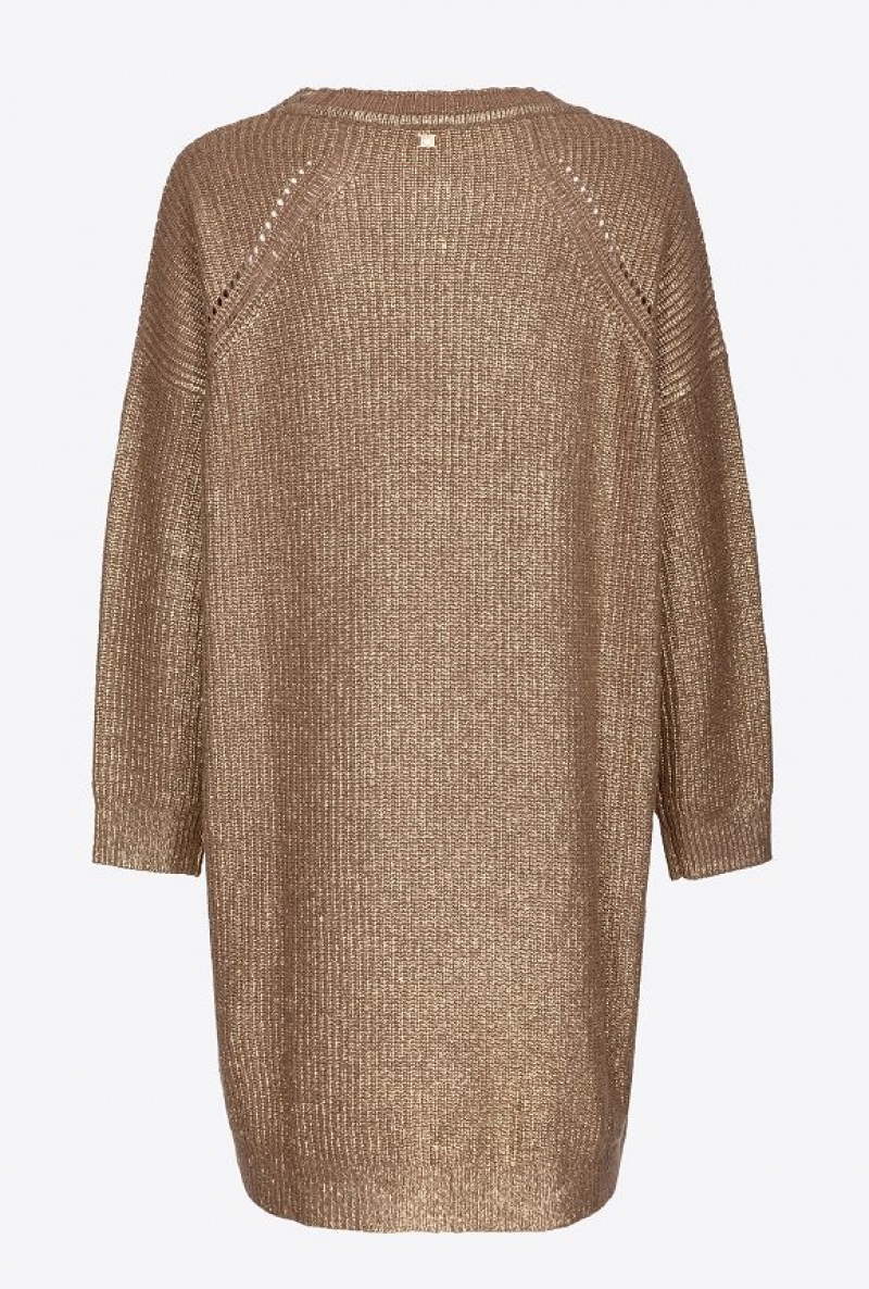 Pinko Metallic Knit Dress MOCHA/GOLD | SN-PKO33021