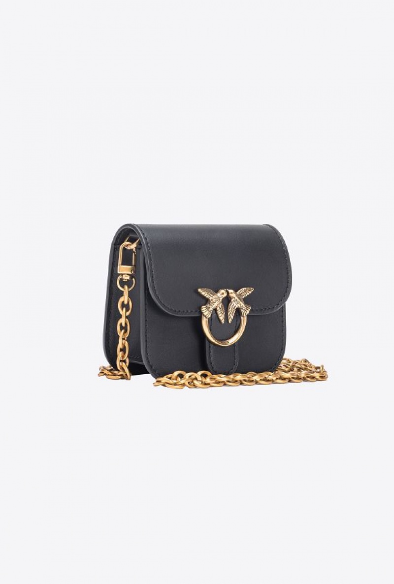 Pinko Micro Love Bag Bell In Leather BLACK-ANTIQUE GOLD | SN-PKO32438