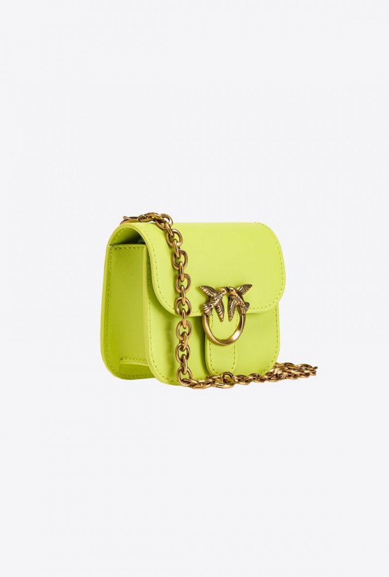 Pinko Micro Love Bag Bell In Leather CITRON YELLOW-ANTIQUE GOLD | SN-PKO32432