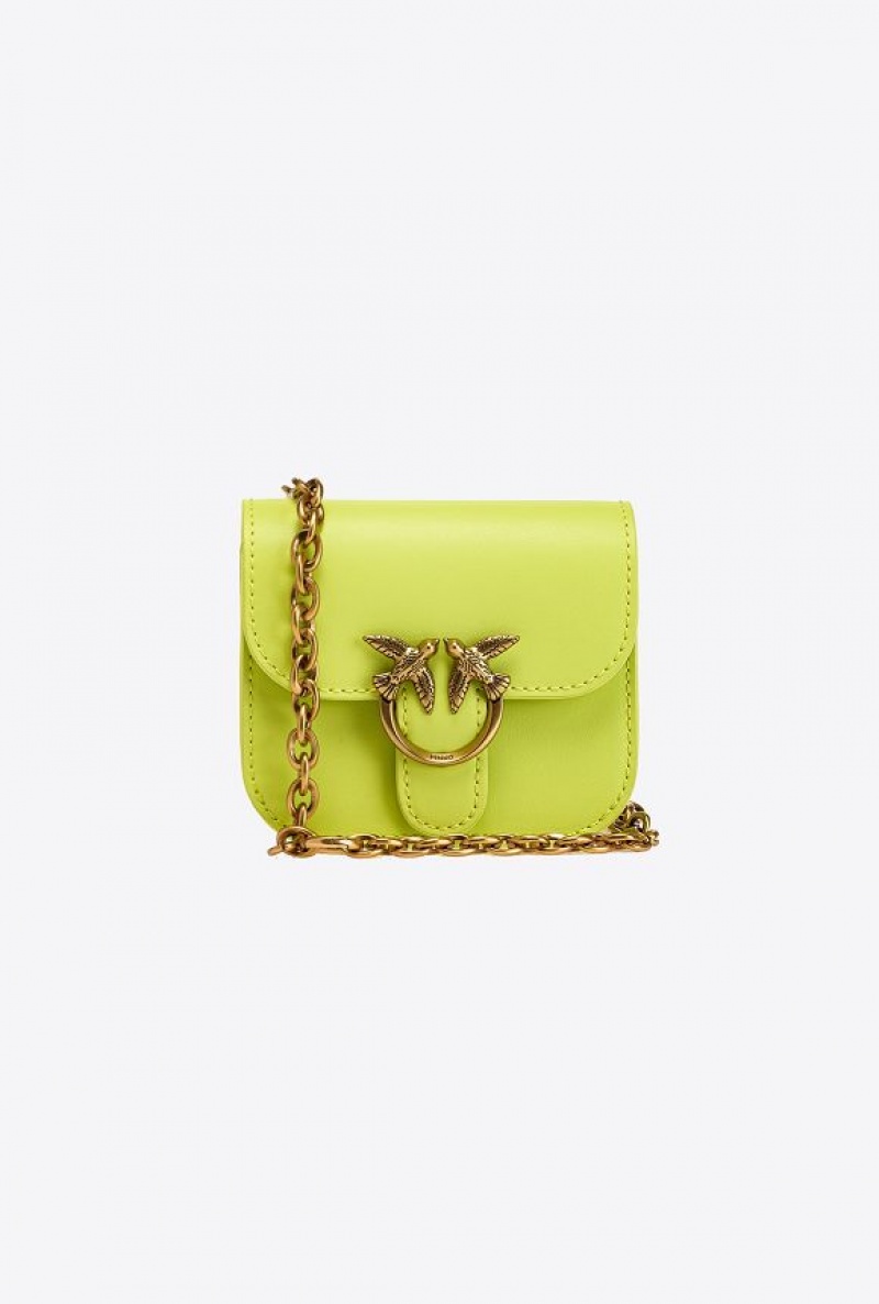 Pinko Micro Love Bag Bell In Leather CITRON YELLOW-ANTIQUE GOLD | SN-PKO32815