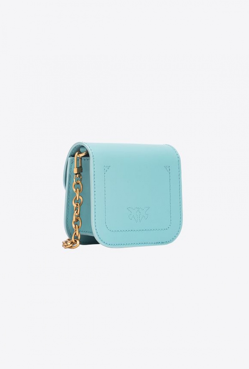 Pinko Micro Love Bag Bell In Leather SEA BLUE-ANTIQUE GOLD | SN-PKO32440