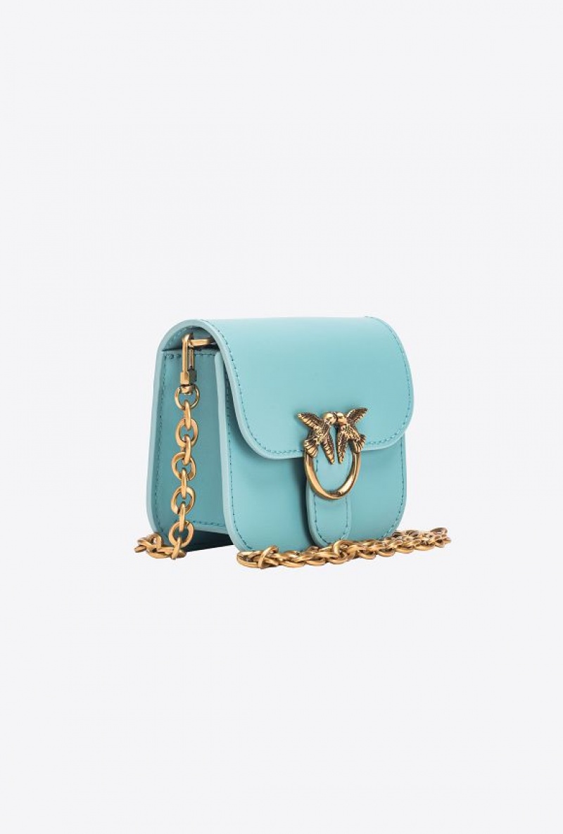 Pinko Micro Love Bag Bell In Leather SEA BLUE-ANTIQUE GOLD | SN-PKO32814