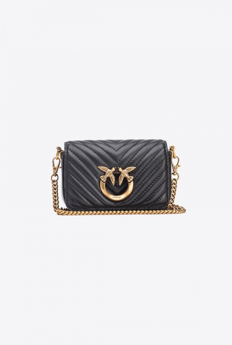 Pinko Micro Love Bag Click Chevron BLACK-ANTIQUE GOLD | SN-PKO32473