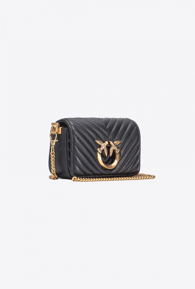 Pinko Micro Love Bag Click Chevron BLACK-ANTIQUE GOLD | SN-PKO34351