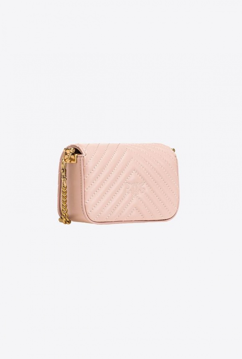 Pinko Micro Love Bag Click Chevron PINK/DUSTY PINK-ANTIQUE GOLD | SN-PKO32472